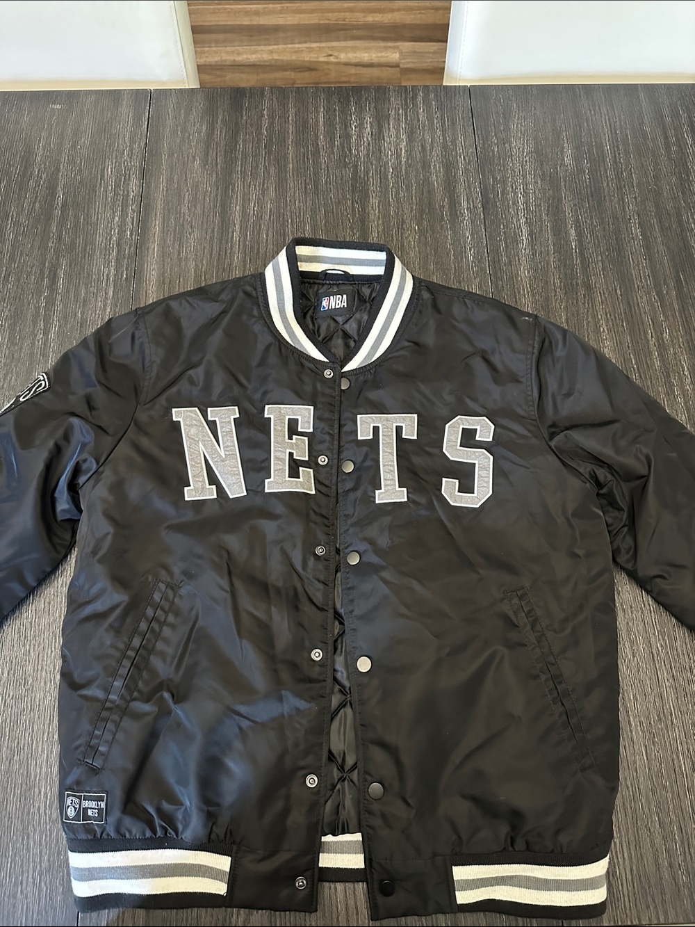 NBA Nets Black and White Varsity Bomber Jacket - Picture 1 of 3